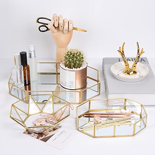 Golden Mirror Tray Cosmetic Tray Perfume Tray toiletries Tray Jewelry Perfume Organizer Makeup Tray for Vanity, Dresser,
