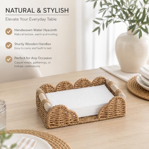 2 Pack Scalloped Paper Rope Toilet Paper Baskets with Wood Handles