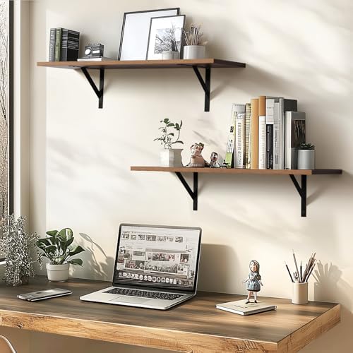 Tectocker-DOU 31.5" Long Floating Book Shelves for Wall, Heavy Duty, Brown