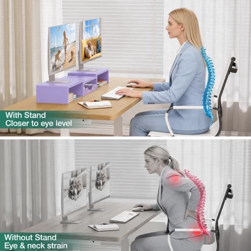 OPNICE Dual Computer Monitor Stand Riser, Desk Organizer with Drawer, Office Desk Accessories & Workspace Organizers for