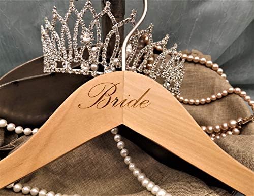 NAHANCO BG20017ENG Bridal Hanger Set, Natural Wood Hangers Engraved with (Bride and Groom), 17” (2 Piece Set)
