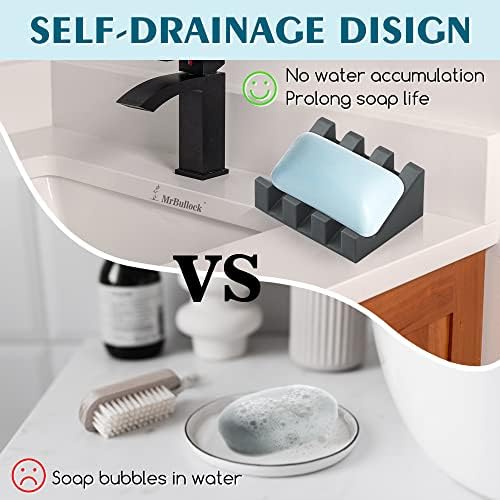 Self Draining Silicone Soap Dish Holder Waterfall Tray, 2 Pack Grey
