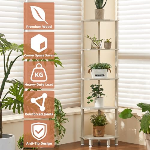 YUFAM 5-Tier Corner Shelf, Grey White