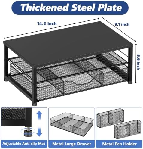 OPNICE Desk Organizer and Accessories, 2-Tier Computer Monitor Stand Riser with Drawer and 2 Pen Holders, Laptop Stand, 
