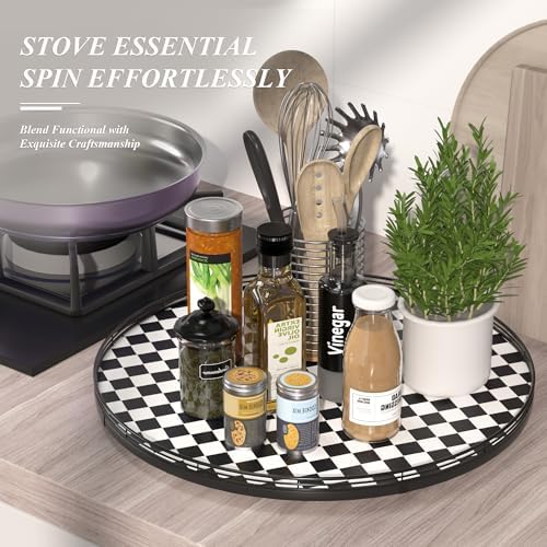 AMH 24-Inch Black and White Checkerboard Lazy Susan Decorative Tray