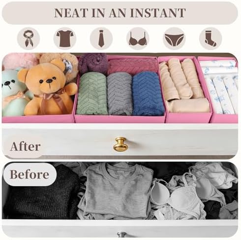 Drawer Organizer Clothes, 16 Pack Dresser Organizer Bins, Foldable Closet Organizers and Storage Fabric Dresser Bins, Shallow Drawer Dividers for Clothing, Underwears, Socks, Tie
