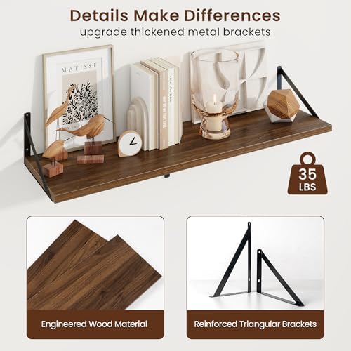 Axeman Deep Floating Shelves, 36'' x 10'' Walnut Wall Shelves Set of 2