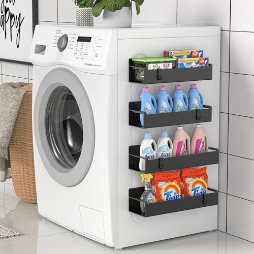 HuggieGems 8 Pack Magnetic Spice Rack Organizer for Refrigerator and Oven, Black Fridge Organizers and Storage for Kitch