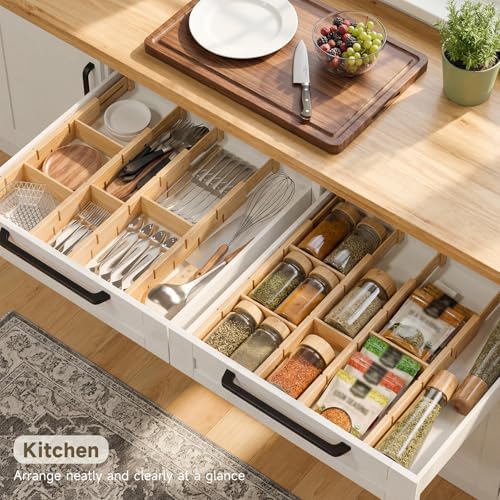 Bamboo Drawer Dividers, Expandable Kitchen Drawer Organizer