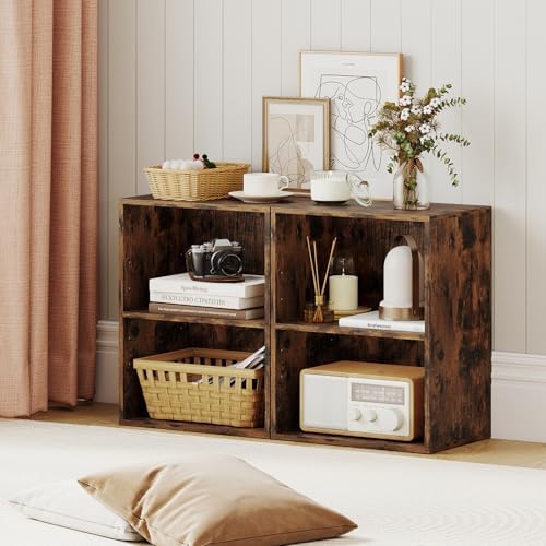 Tangkula 2-Cube Bookcase, Floor Standing Open Bookshelf, 5-Position Adjustable Shelf, Modern Display Shelf, Anti-Topplin