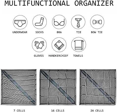 Kaxich Bra Underwear Drawer Organisers, Collapsible Closet Dividers Wardrobe Storage Organiser Foldable Underwear Organi