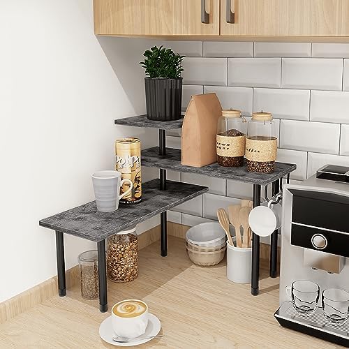 Homode Kitchen Countertop Organizer, 3 Tier Corner Shelf Bathroom Counter Organizer, Wooden Counter Shelf Stand Space Sa