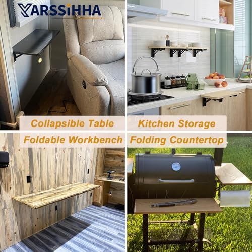 Yarssihha 8 Inch Folding Shelf Bracket, 6 Pack Heavy Duty Wall Mounted Foldable Brackets, Space-Saving Metal Collapsible