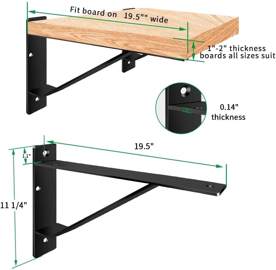 Heavy Duty Shelf Brackets 20 inch, Industrial Wall Brackets with Lip Metal Storage Brackets Outdoor/Indoor Include Screw