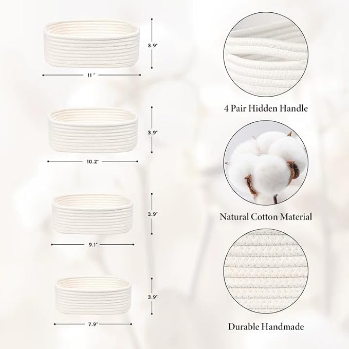 Small Baskets for Organizing, 4-Pack Storage Baskets for Shelves – Woven Basket for Nursery, Dog Toys, or Bathroom, Gift Baskets Empty