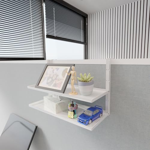 Office Cubicle Shelf - 13.8'' x 5.9'' Dual-Tier Storage Organizer Floating Corner Rack Hanging Shelf Height Adjustable H
