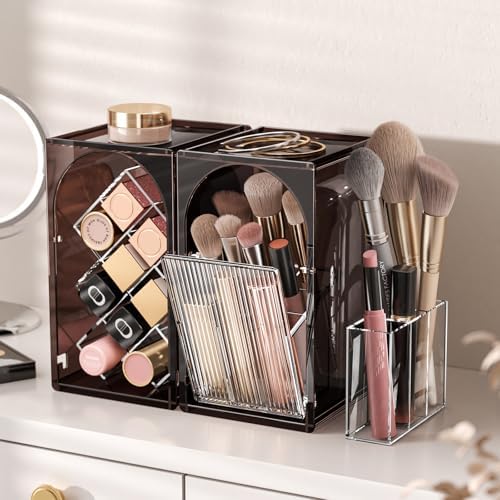 INVSSENE Stackable Makeup Organizer Countertop, Storage Perfume Skincare Cosmetic Lipstick Face Mask Makeup Brush Palett