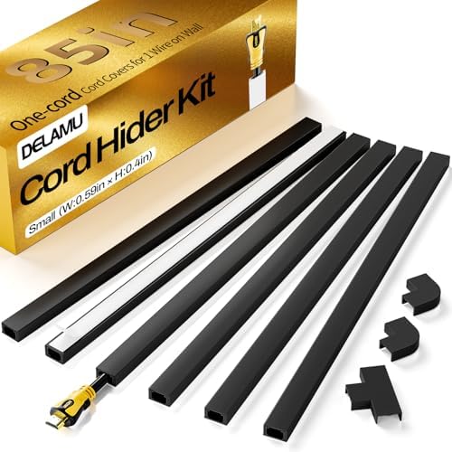Delamu Black Cord Hider, 85in Cord Covers for Wires on Wall, One-Cord Cable Hider, Wire Hiders Wire Covers for TV Cords 