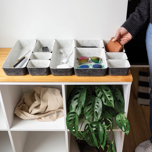 Three by Three Seattle Felt·Like·It! Felt Bins for Office, Crafts, Classroom, Living Room, Bedroom (Cream/Charcoal, 10)