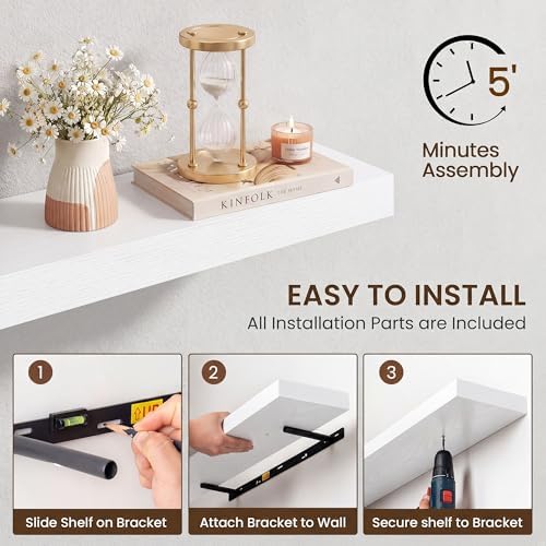 Axeman 55Inch Floating Shelves for Wall, 2 Packs, Invisible Brackets, White