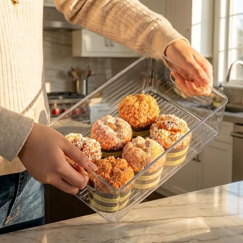 Hudgan Clear Storage Bins 8 Packs for Refrigerator, 4 Large Stackable Pantry Organizer Bins and 4 Medium Storage Plastic