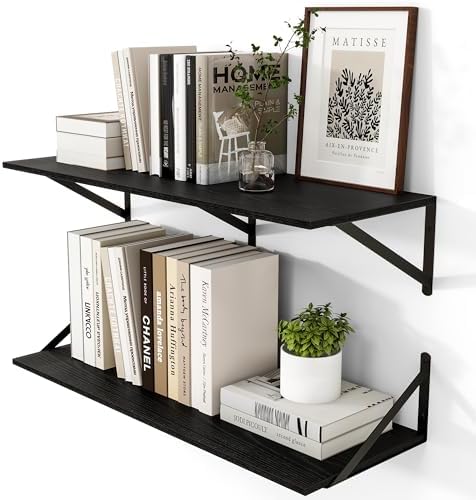 Heimlove 32W x 12D Deep Floating Shelves Set of 2 Black