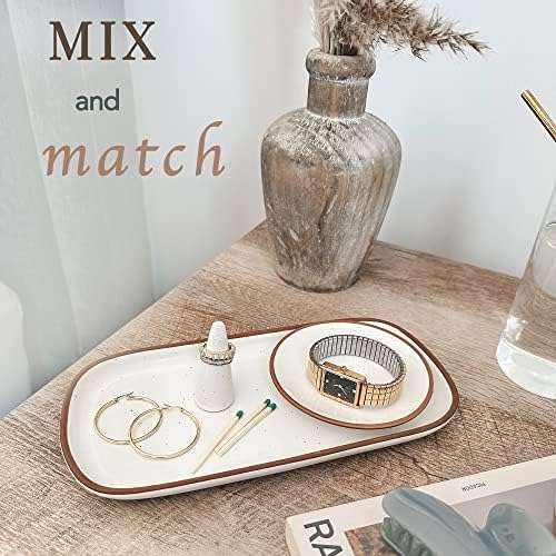 Mora Ceramic Decorative Tray - Rectangle 10in Dish for Jewelry, Soap Dispenser, Perfume, Makeup, Accessories, Candle, in