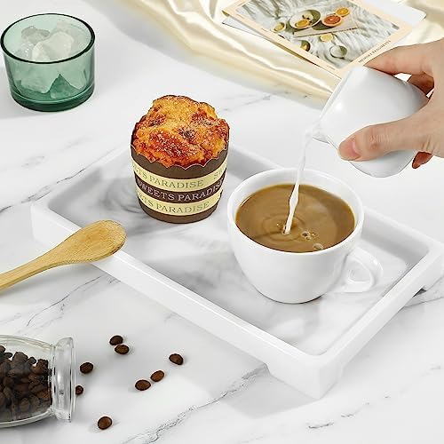 Luxspire Marble Tray for Soap Dispenser Perfume Jewelry, M, Marble White