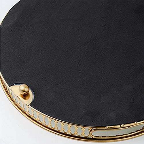 Vintage Gold Mirror Tray,Round Shape(12.6in) Ornate Geometric Brass Plated and Glass Display Storage Organizer,Jewelry P