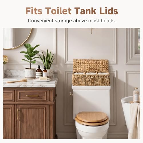 StorageWorks Wicker Basket with Lids, Large Toilet Paper Storage for Shelf