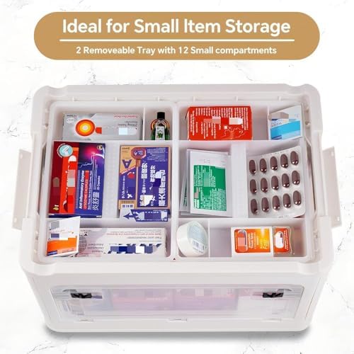 2-Tier Medicine Organizer - 30qt Plastic Foldable Storage Box with Handle