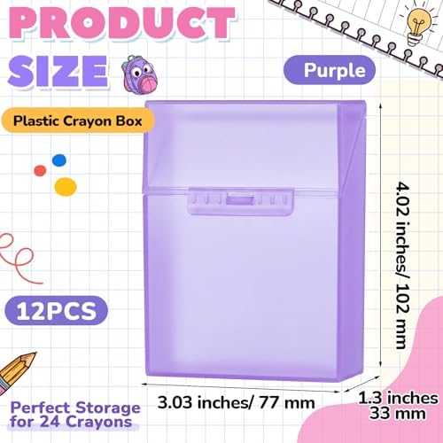 Clabby 12 Pcs Clear Plastic Crayon Boxes Hold 24 Count, Purple