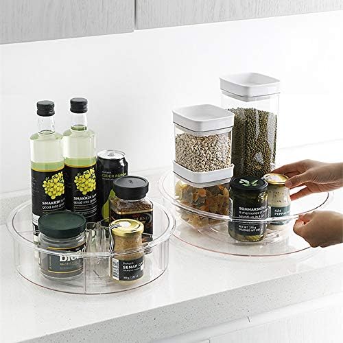 SANNO Lazy Susan Spinning Organizer with Dividers - Food Safe Turntable Spice Rack for Kitchen Cabinet, Pantry, Refriger