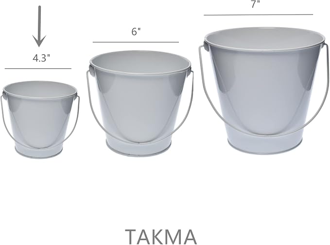 Small Metal Buckets with Handle, 6 Pack 4.3 Inch Colored Galvanized Bucket for Kids,Classroom,Crafts,and Party Favors (4.3" Top,White)