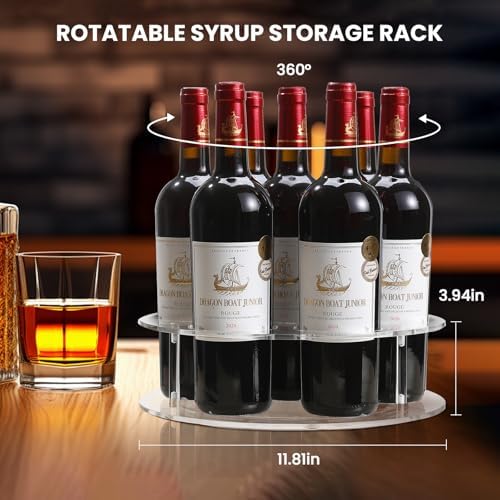 IEEK Large Rotating Coffee Syrup Organizer 7 Bottles Clear Acrylic Coffee Syrup Rack for Countertop Syrup Bottle Holder 