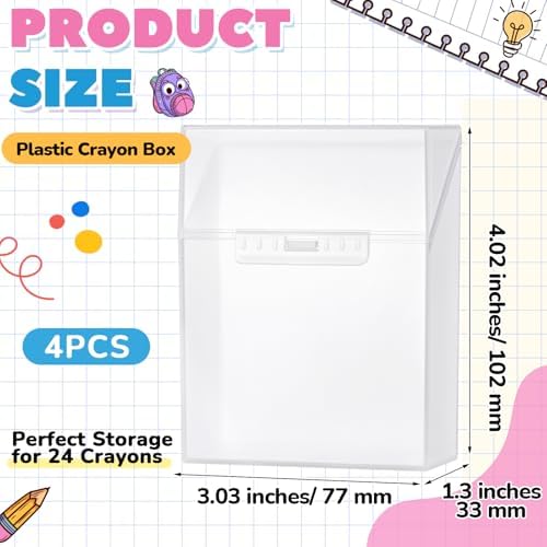Clabby 4 Pcs Clear Plastic Crayon Boxes Hold 24 Count, Clear
