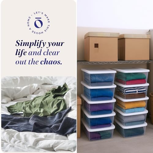 HOMZ Clear Plastic Storage Bins w/Snaplock Lids, 6 Qt, White, 10 Pack