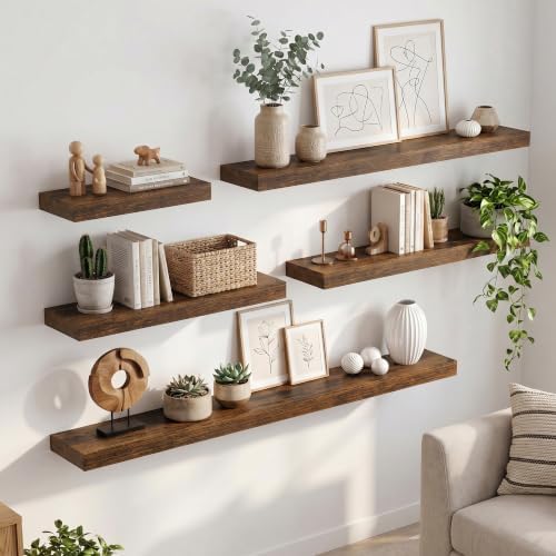 8 inch Deep Floating Shelves for Wall, 55" Wide, Rustic Brown, 2-Pack