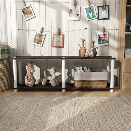 Homes: Inside + Out Apexa Modern 2-Tier Extra Wide Shelving Units, Collectibles Display Shelves, Easy Assembly Low Shelf