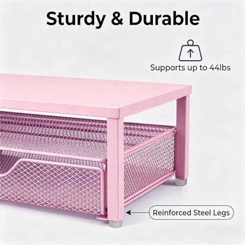 Spacrea Computer Monitor Stand with Drawer and Pen Holder, Pink