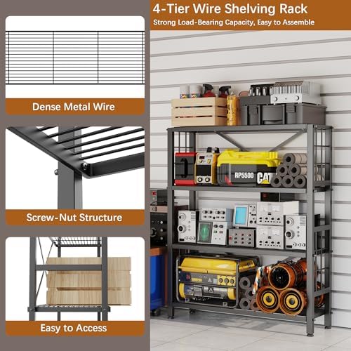 GIOTORENT 4-Wire Heavy-Duty Shelf, Standing Storage Shelves, Metal Shelving Unit Pantry Rack, 1200LB Load Capacity, for 