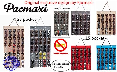PACMAXI Sunglasses Storage Organizer, Wall Pocket Mounted by Sunglasses, Hanging Eyeglasses Storage Holder, Eyewear Display. (Grey, 15 Slot)