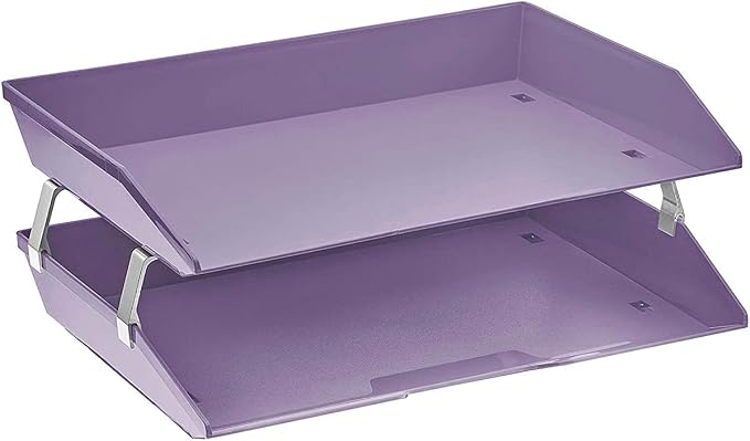 Acrimet Facility 2 Tier Letter Tray, Side Load, Letter Size/A4, Desktop File Organizer, Plastic (Solid Purple Color)