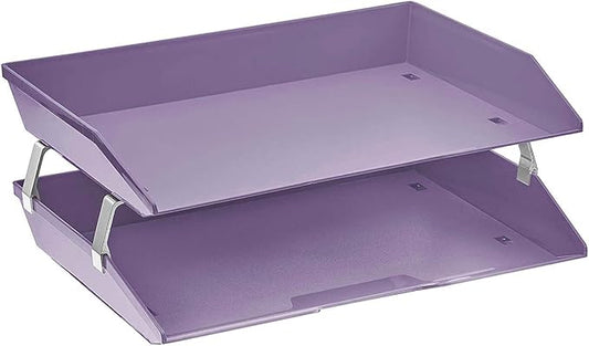 Acrimet Facility 2 Tier Letter Tray, Side Load, Letter Size/A4, Desktop File Organizer, Plastic (Solid Purple Color)
