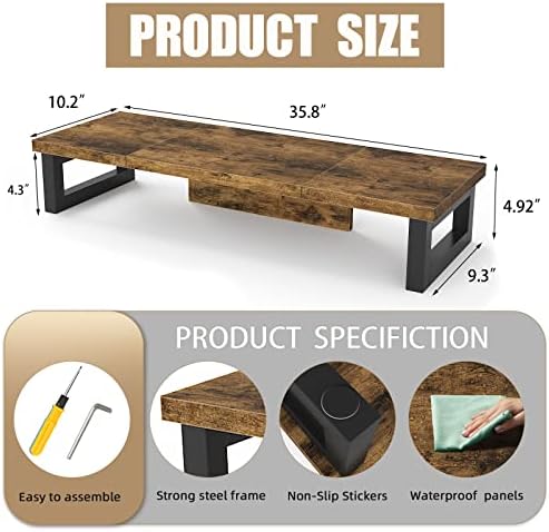 WESTREE Dual Monitor Stand Riser, Wood and Steel Monitor Stand Riser, Computer Monitor Stand for 2 Monitors, Multi-Purpo