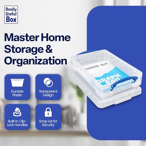 Really Useful Box 4 Liter Plastic Stackable Storage Container w/Snap Lid & Built-In Clip Lock Handles for Home & Office 