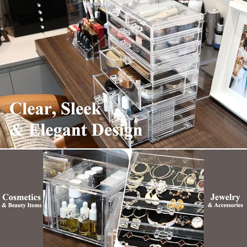 Sea Team 3-Tier Stackable Clear Acrylic Makeup Organizer with Drawers