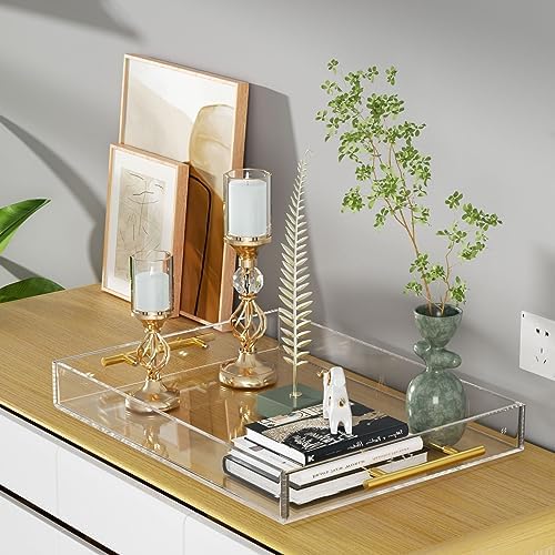 NIUBEE Clear Serving Tray 12x16 Inches - Acrylic Decorative Tray Organiser