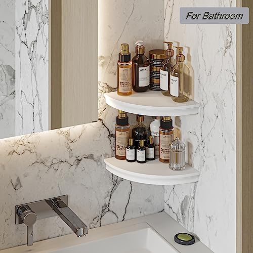 HAO Floating Corner Shelf Invisible Wall Mounted Shelves Radial Shape Cable Wire Hole Pattern Perfect for Bedroom Bathro