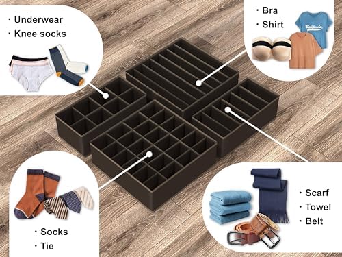Simple Houseware 4-Pack Drawer Organizer Set for Underwear/Socks/Bra, Brown
